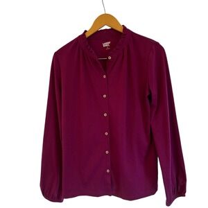 Lands' End Plum‎ Ruffled Collar Long Sleeve Button-Down Shirt, Size Small